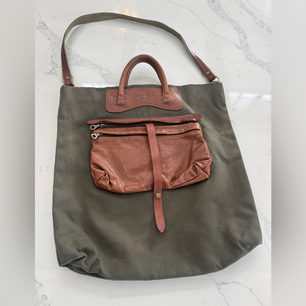 JAS M.B. LONDON Rustic Canvas & Leather Tote Messenger Bag